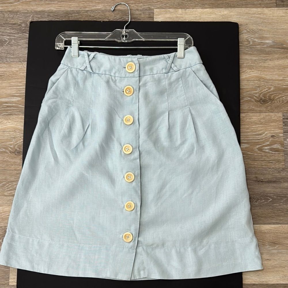 BODEN 100% Linen Elegant Light Blue Button-Front Skirt Size 8R